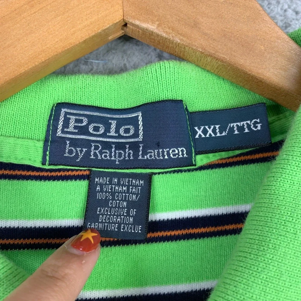 Polo Ralph Lauren Polo Shirt Mens XXL 2XL Green Stripe Short Sleeve Cotton Knit